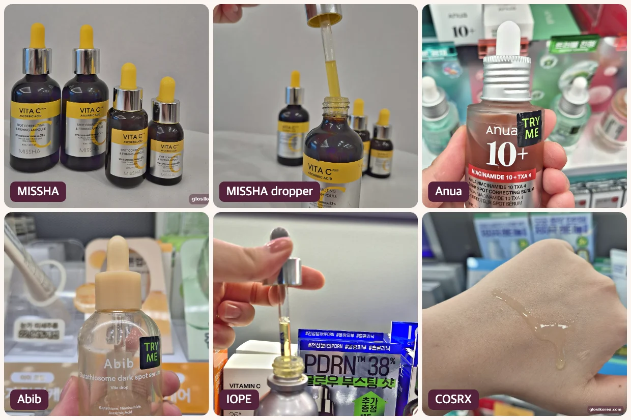 Korean dark spot serums tested by an esthetician in Seoul
