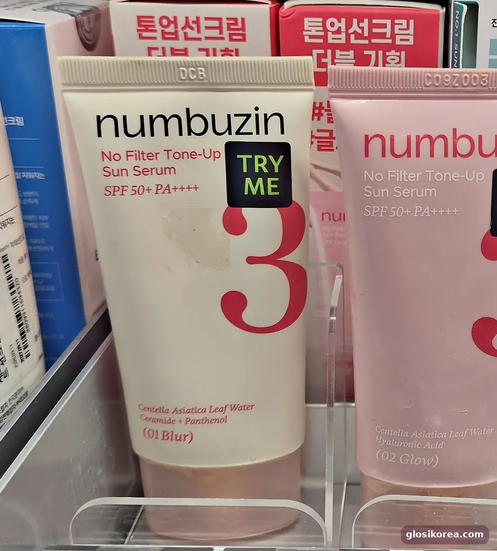 numbuzin No.3 No Filter Tone-Up Sun Serum 01 Blur and 02 Glow at Olive Young